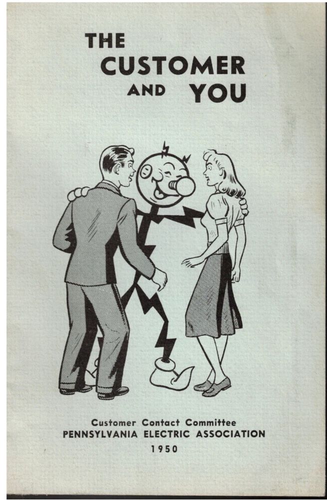 Reddy Kilowatt on the cover of info booklet “The Customer and You” from Pennsylvania Electric Association.