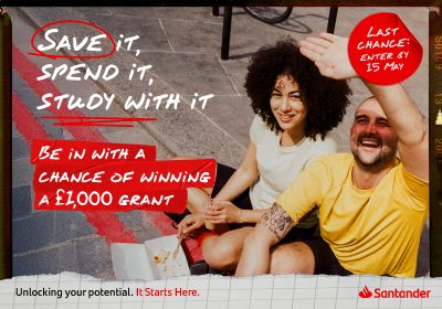 Enter by 15 May for your chance to win. T&Cs apply. You don’t need to bank with Santander to take part.