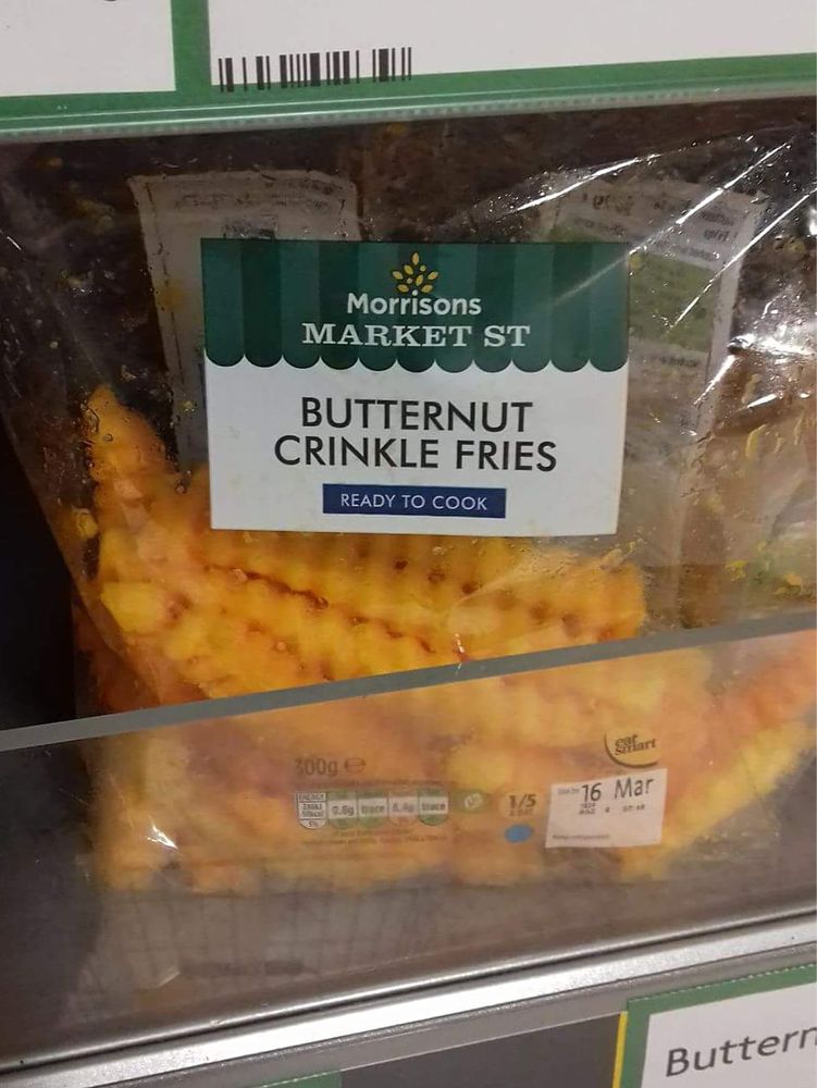 a bag of butternut crinkle fries on store shelf