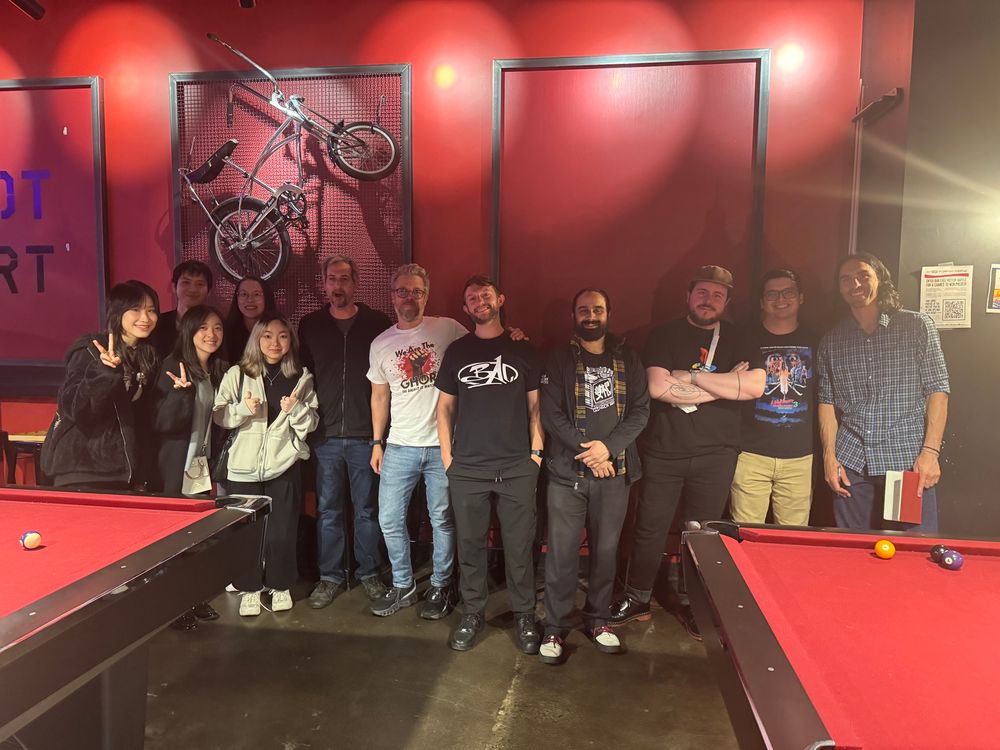 A group photo of 12 of the people who attended the Game Audio Boston in-person meetup after AirCon2025