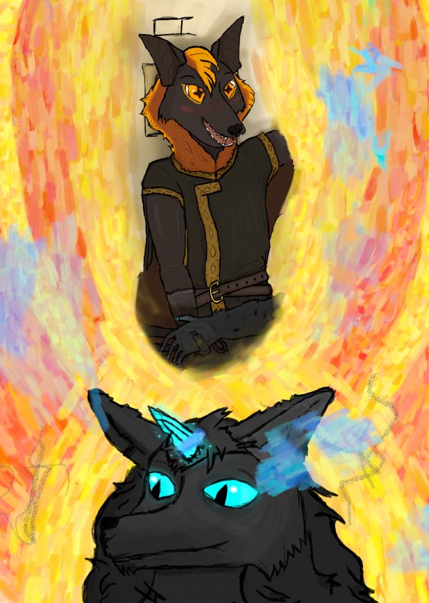 "Three-thousand, no - four-thousand worlds tore away at his mind, death. DEATH DEA-

A fuzzy little claw grasped at his hand.

Something in the maelstrom immediately shifted and...calmed. A familiar sensation filled his body as he felt the magic poisoning him receded, his power nullified.

-...ifr?

The merciless tide became a strong current, and the current became a gentle stream...His mind was his own once more.

He looked below, towards the one that had grabbed his palm: A diminutive batfolk, worry in his oddly-shaped golden eyes.

-Hey, you're gonna be alright, okay...? I'm here with you. - The bat proclaimed at his much taller companion.

...
chuckle 
Of course Azi, sorry for spiralling like that, I let my paranoia get the best of my once again.

-You sure you wanna go eat there? We can just cook something at home if you're not feeling like it - He replied

-...It's fine, you're here with me, after all.

The bat's frown turned into a smile, and a little blush rose atop his dark fur.

-O-of course...! Anyways, come on, it's this way...! - He tugged at his companion's arm

You truly are my little guiding star... - He whispered to himself, as he smiled"