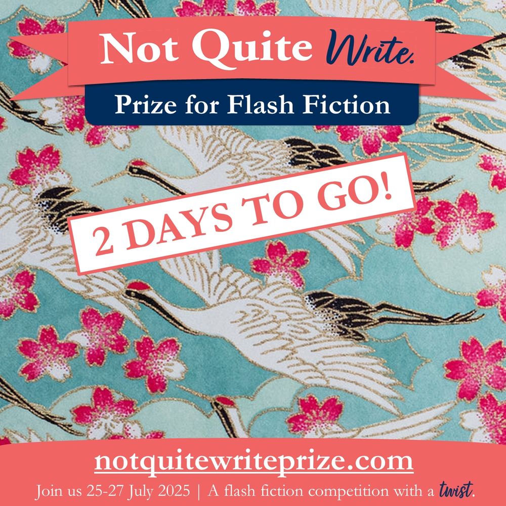 Close-up of a piece of Japanese paper featuring cherry blossoms and birds in flight with gold accents.
Join us 25-27 July 2025 for a slash fiction competition with a twist. Not quite write prize dot come (that's w r i t e).