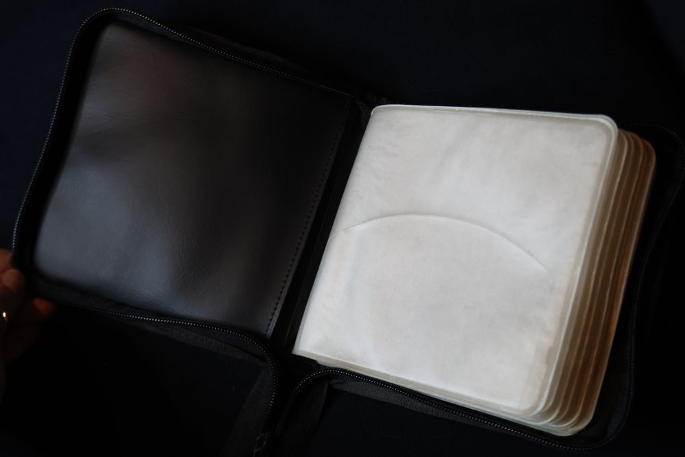 inside of an empty cd wallet