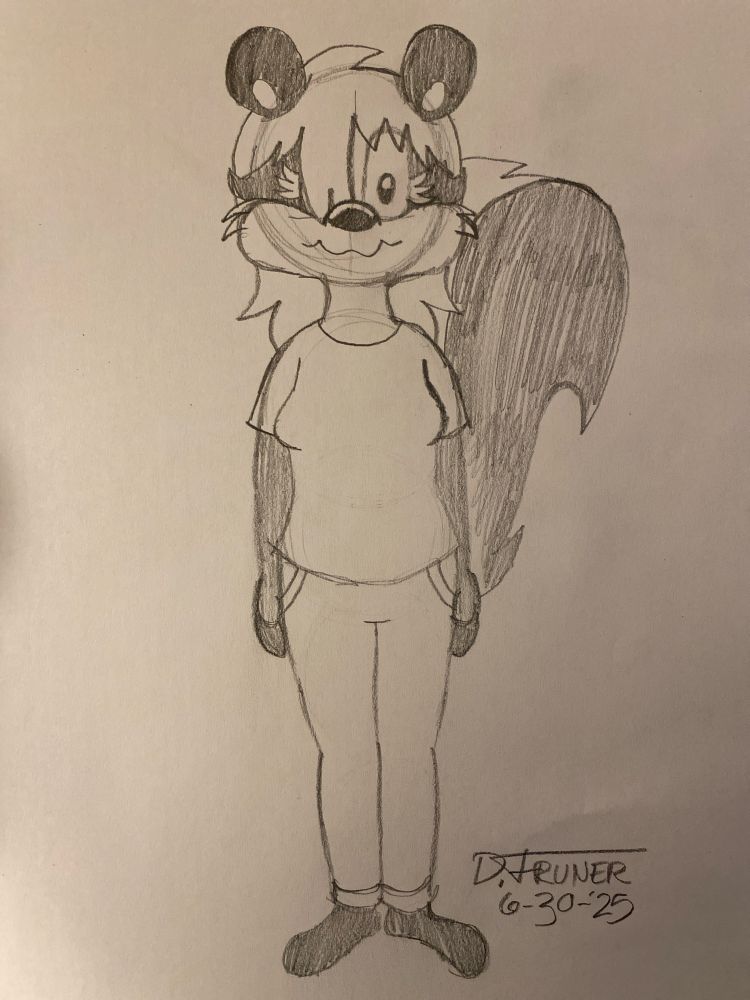 A pencil sketch of Jenny the skunk.