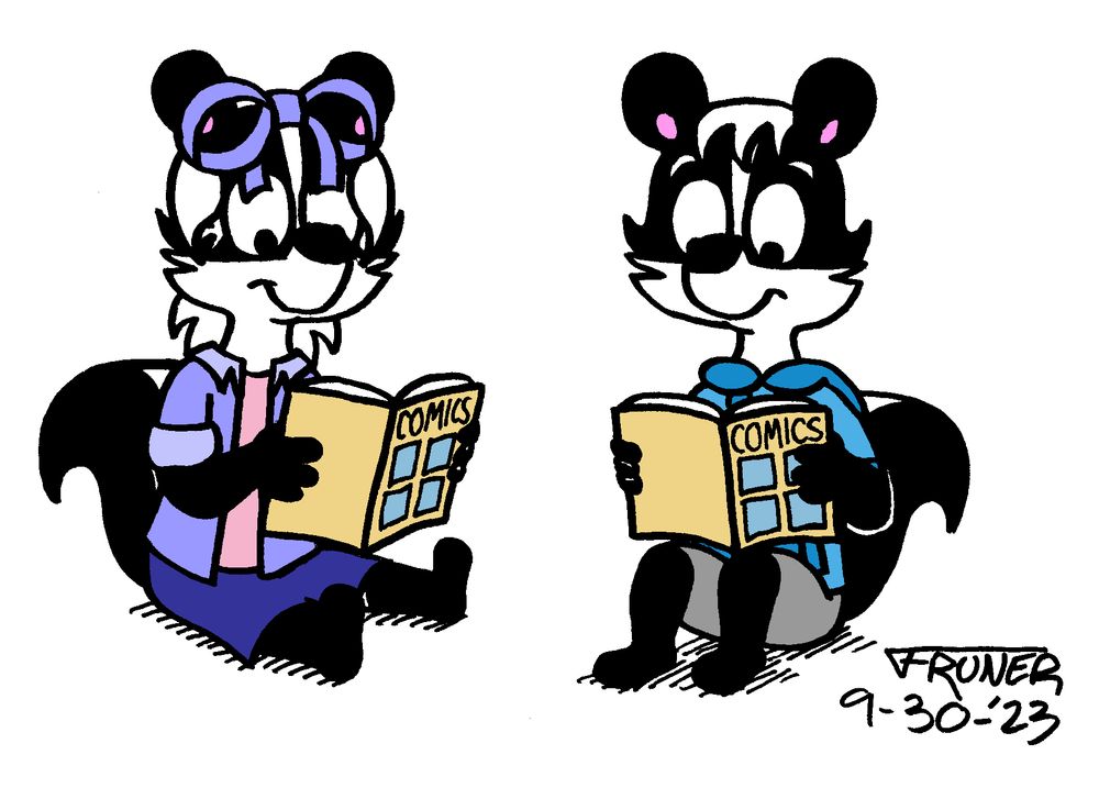 Hyacinth and Sal reading comics.