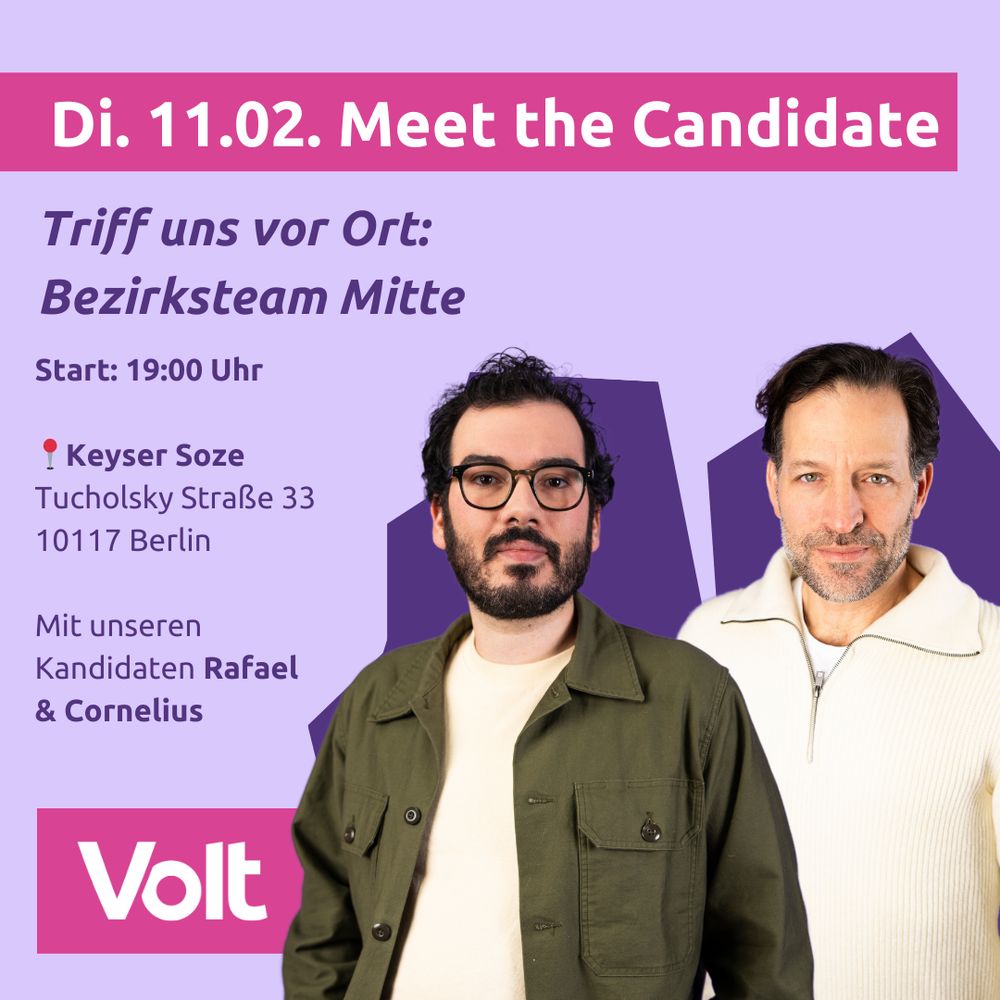 Ort & Zeit des Events mit Fotos der Kandidaten Rafael und Cornelius