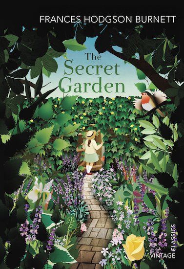 Cover illustration shows a little girl surrounded by greenery and flowers, opening a door hidden in an ivy covered garden wall.