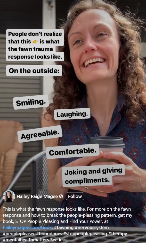 screen cap of FB reel: "People don't realize that this is what the fawn trauma response looks like: On the outside: Smiling, Laughing, Agreeable, Comfortable, Joking and giving compliments."
bluesky text: Season 1 Dean to John Dynamics Explained.🥲
#DeanWinchester #Supernatural