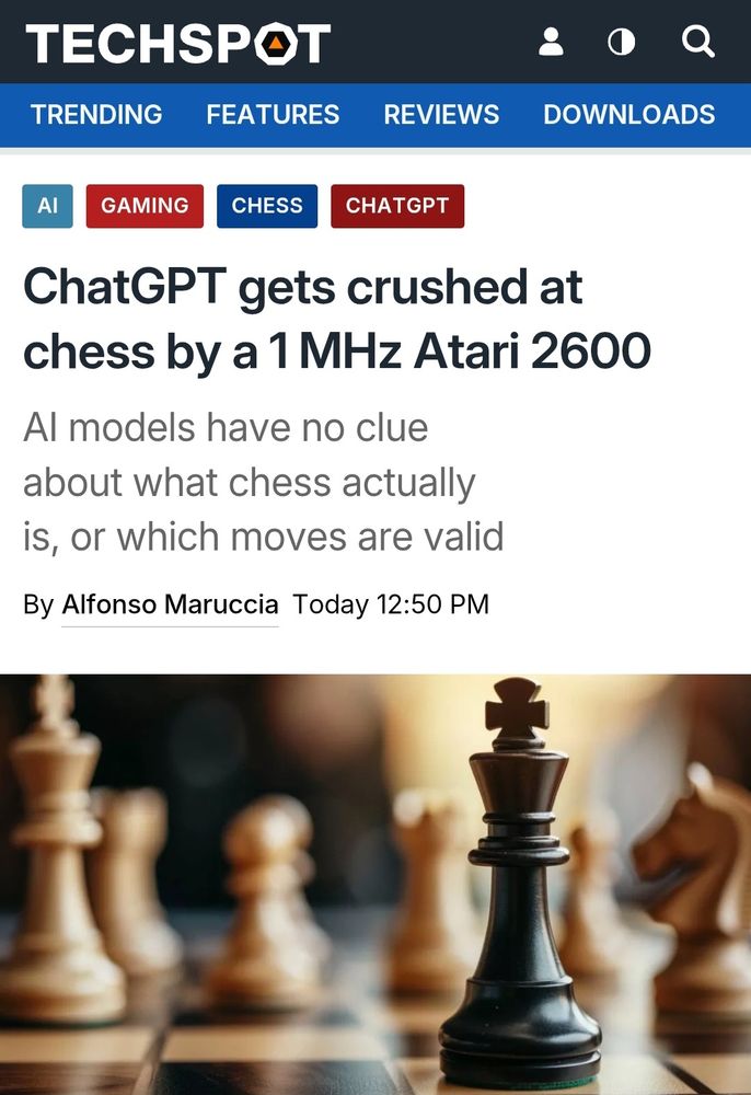 Headline reads: Chatgpt gets crushed at chess by a 1 MHz Atari 2600