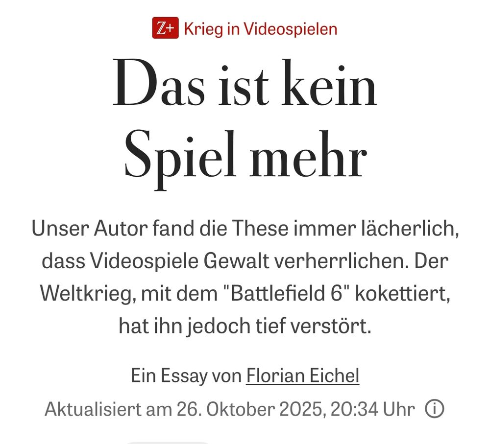 Das ist kein Spiel mehr
Unser Autor fand die These immer lächerlich, dass Videospiele Gewalt verherrlichen. Der Weltkrieg, mit dem "Battlefield 6" kokettiert, hat ihn jedoch tief verstört.