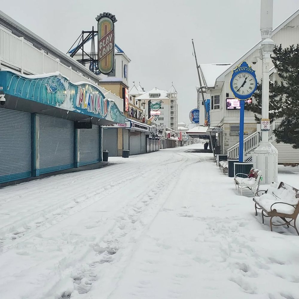 Snow on boardwalk