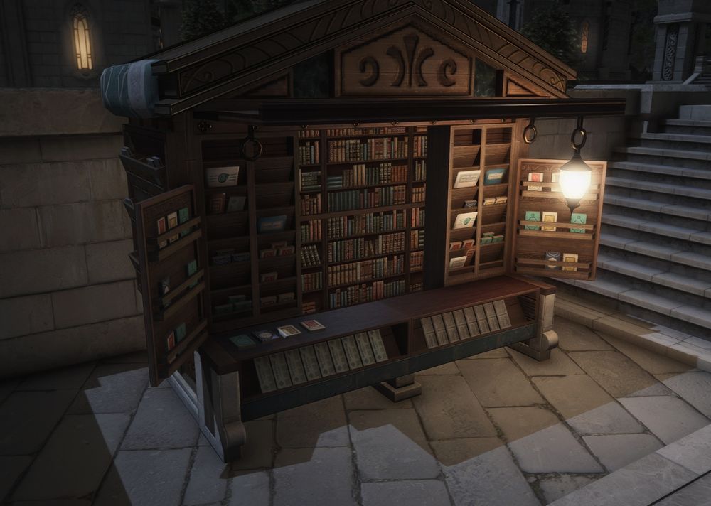 a screenshot of a book stall in old sharlayan