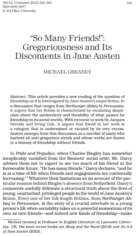 screenshot of front page of Greaney's essay in SEL 62.4