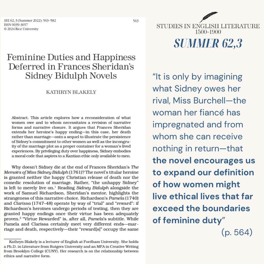 screenshot and quotation from SEL article on feminine duty and ethics in Frances Sheridan's Sidney Bidulph novels