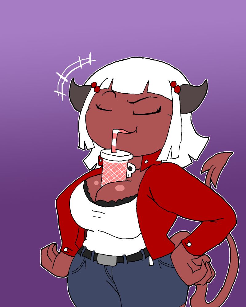 Repost:
OC Reverie holding a drink between her breasts.