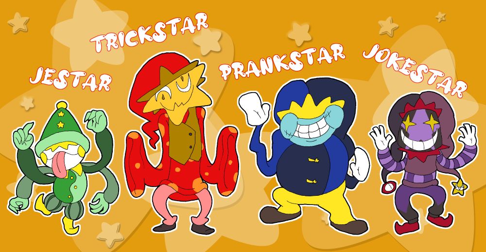 The Star Clown line up, featuring Jestar,Trickstar, Prankstar, and Jokestar.