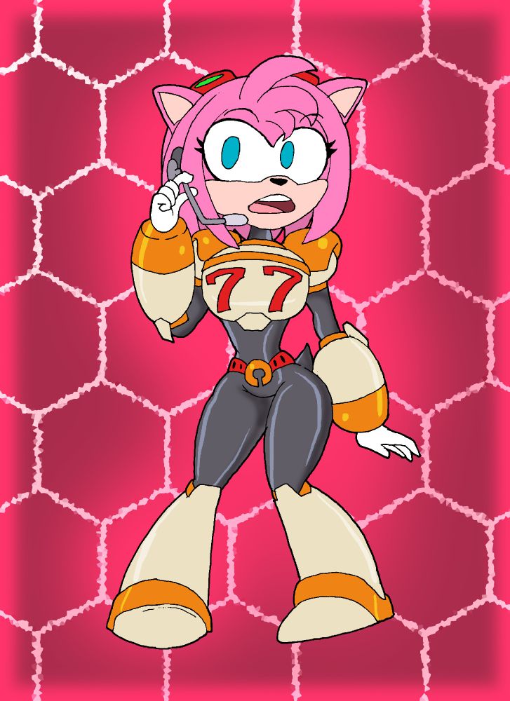 Amy Rose cosplayiong as Megaman X's Nana, as her pink quills are a great substitute for the Reploid's pink hair.
