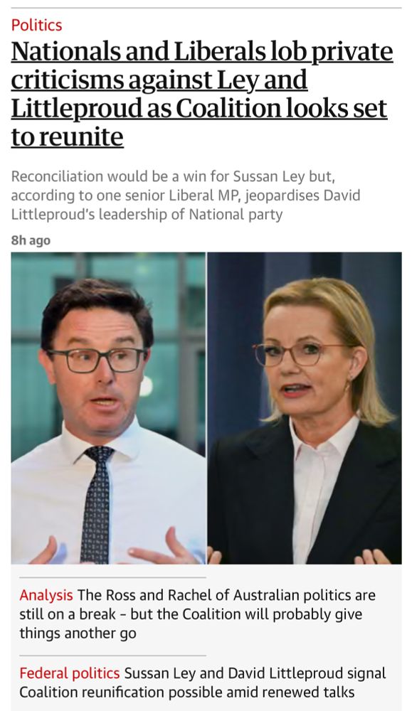 Headlines about the Coalition split and potential make up on The Guardian website 