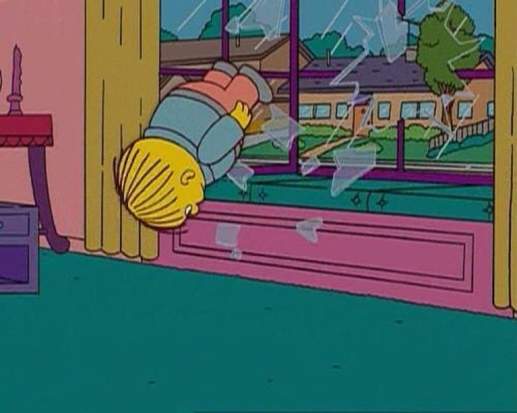 Ralph Wiggins yeeting himself through a window