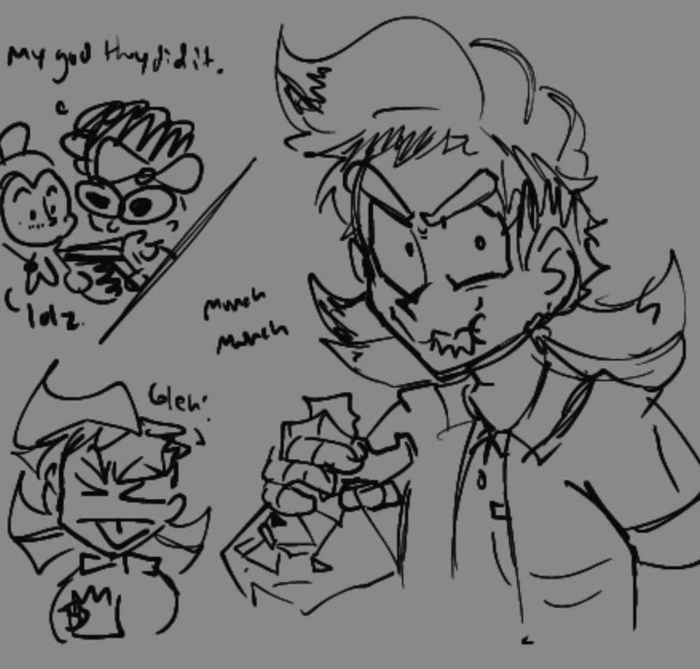 They're eating art bc it was based on this one shit post reference im too lazy to add. The other two are in awe they did it.
