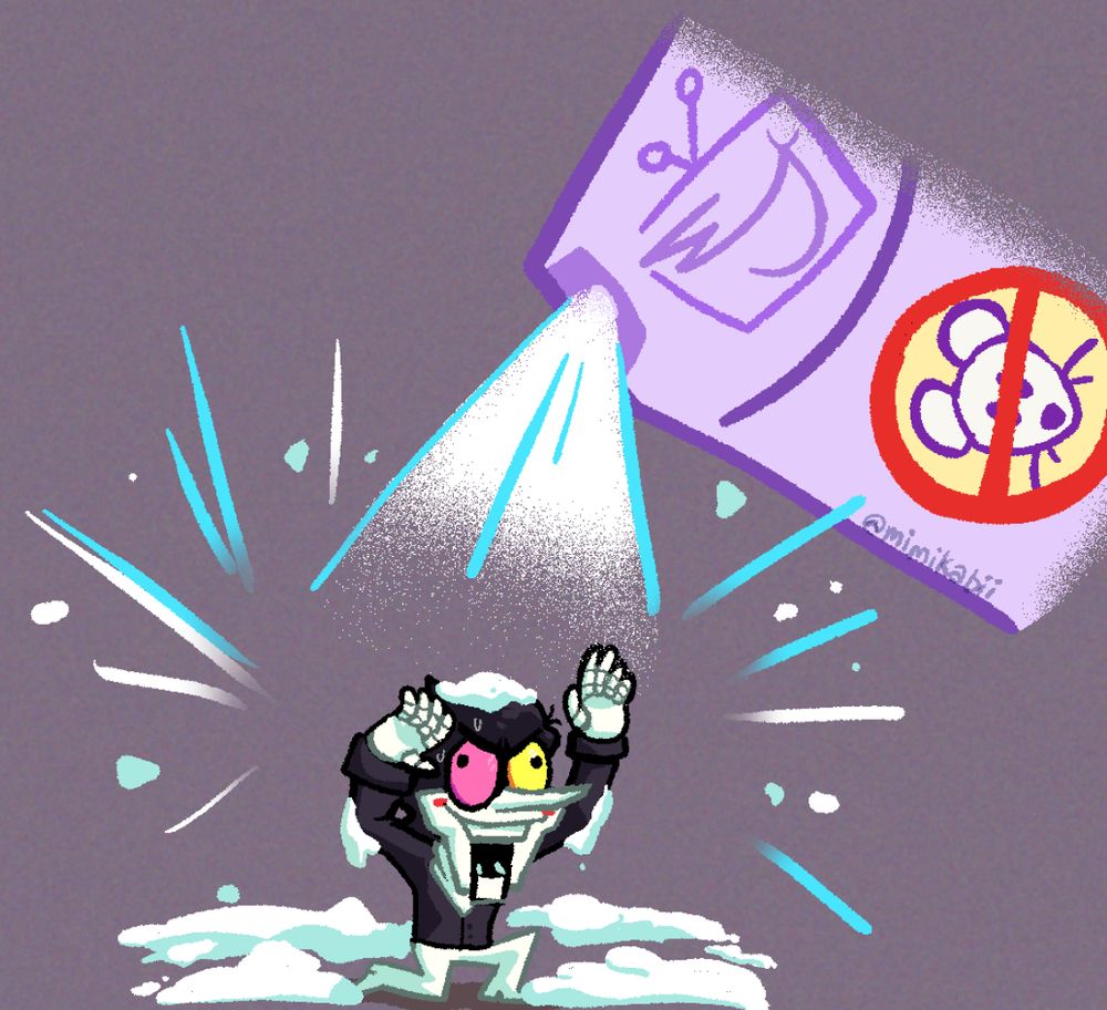 spamton from hit game deltarune getting sprayed with Tenna Advertised Mice Repellant