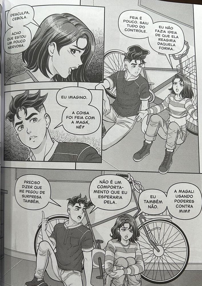 Mônica se arrepende do que disse antes e pede desculpas: "desculpa, Cebola. Acho que estou um pouco nervosa." Cebola demonstra compreender a situação: "Eu imagino. A coisa foi feia com a Magá, né?".

Mônica desabafa sobre como se sentiu com a briga: "Feia é pouco. Saiu tudo do controle. Eu não fazia ideia de que ela reagiria daquela forma". O Cebola concorda com a situação e diz: "Preciso dizer que me pegou de surpresa também. Não é um comportamento que eu esperaria dela". Mônica abraça as pernas com tristeza e questiona: "Eu também não. A Magali usando poderes contra mim?"