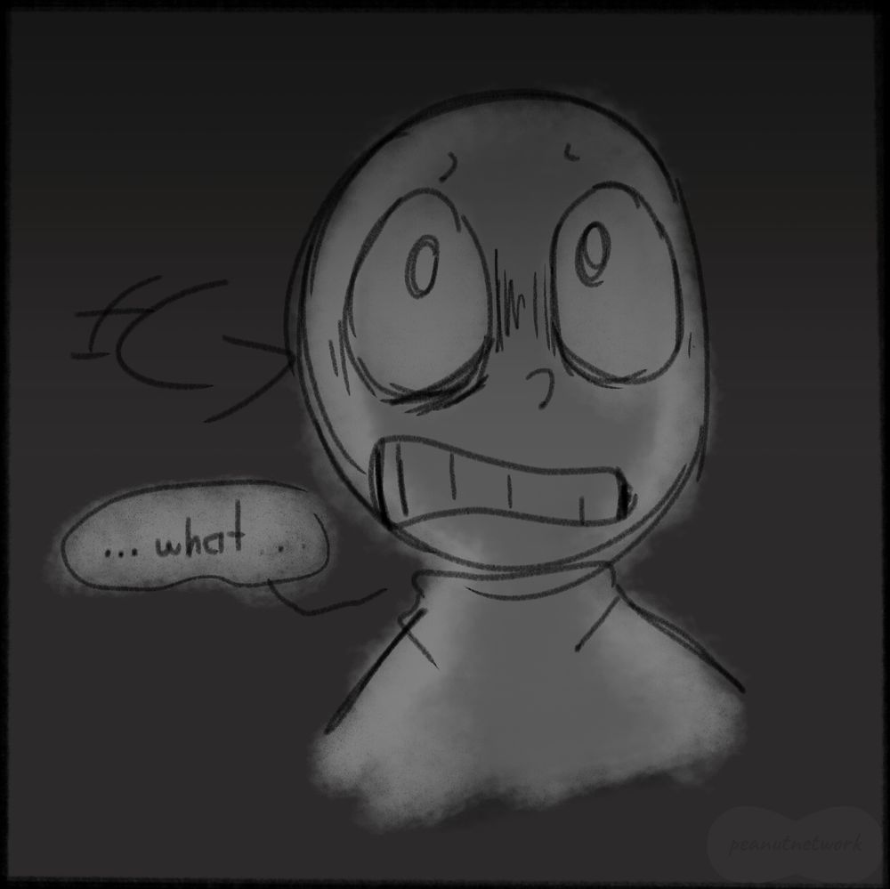 the second frame. eteled looks up at something towering over him. he mumbles to himself, "...what..."