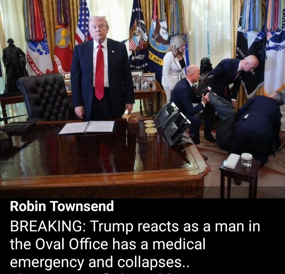 Trump stands and looks straight ahead as people in oval office provide aid.