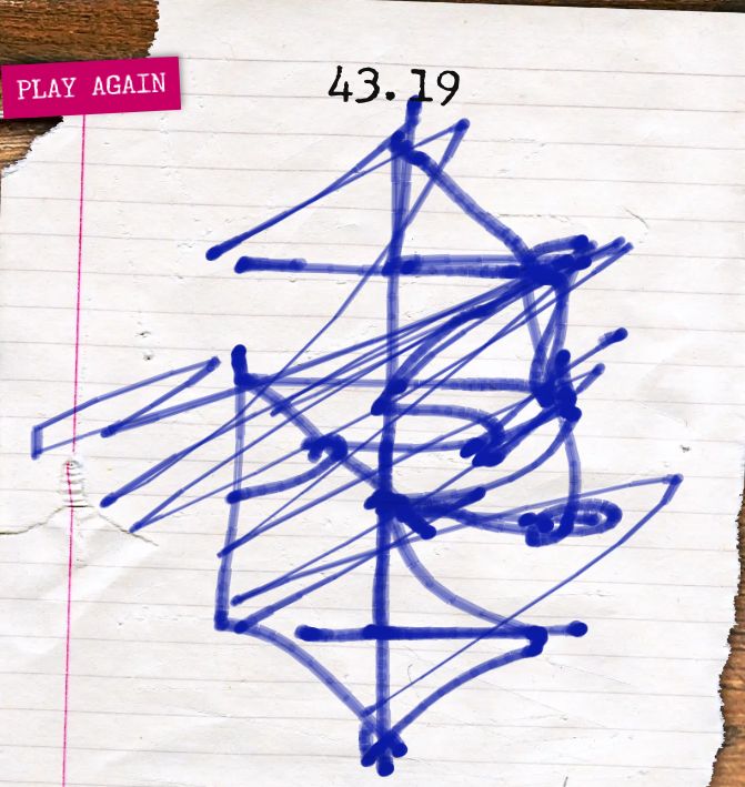 paper with manic blue scribbles on it pretending to do well at Matts new game.