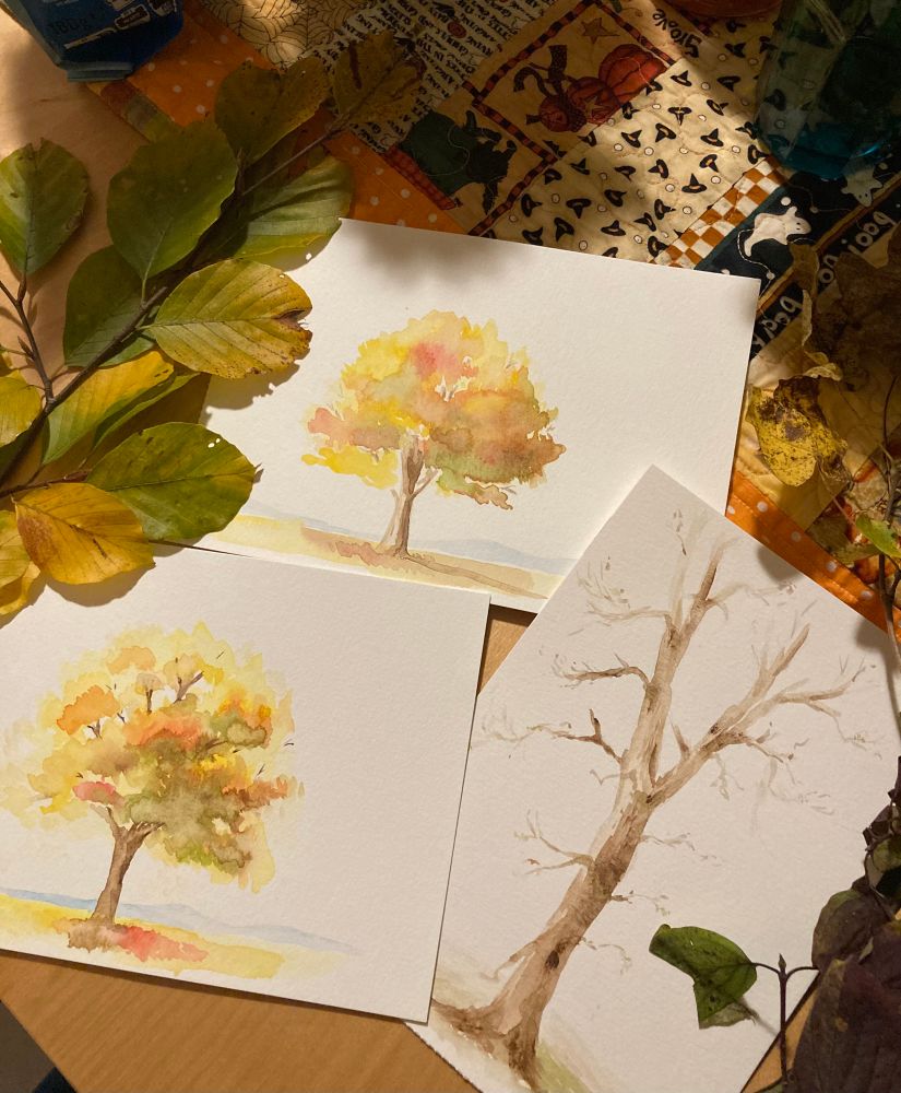 Three Watercolour paintings of singular trees