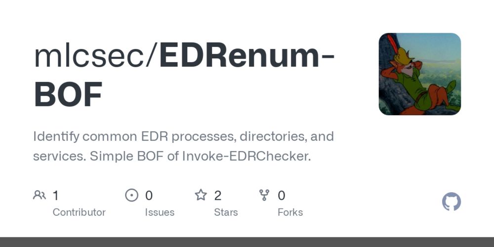 GitHub - mlcsec/EDRenum-BOF: Identify common EDR processes, directories, and services. Simple BOF of Invoke-EDRChecker.