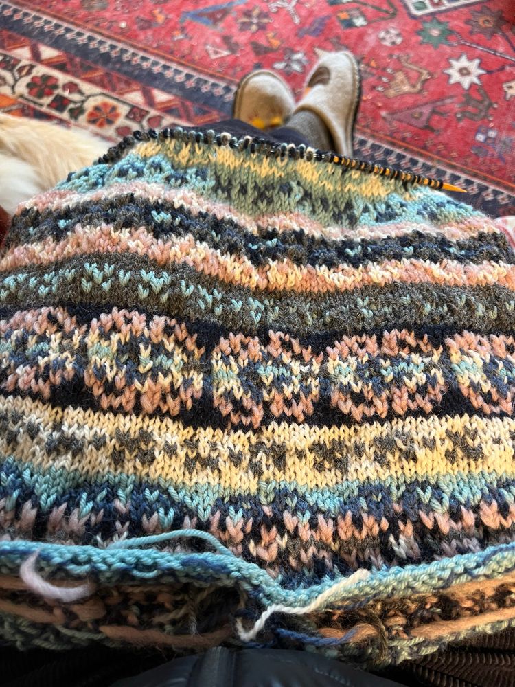 Fair isle knitting in progress