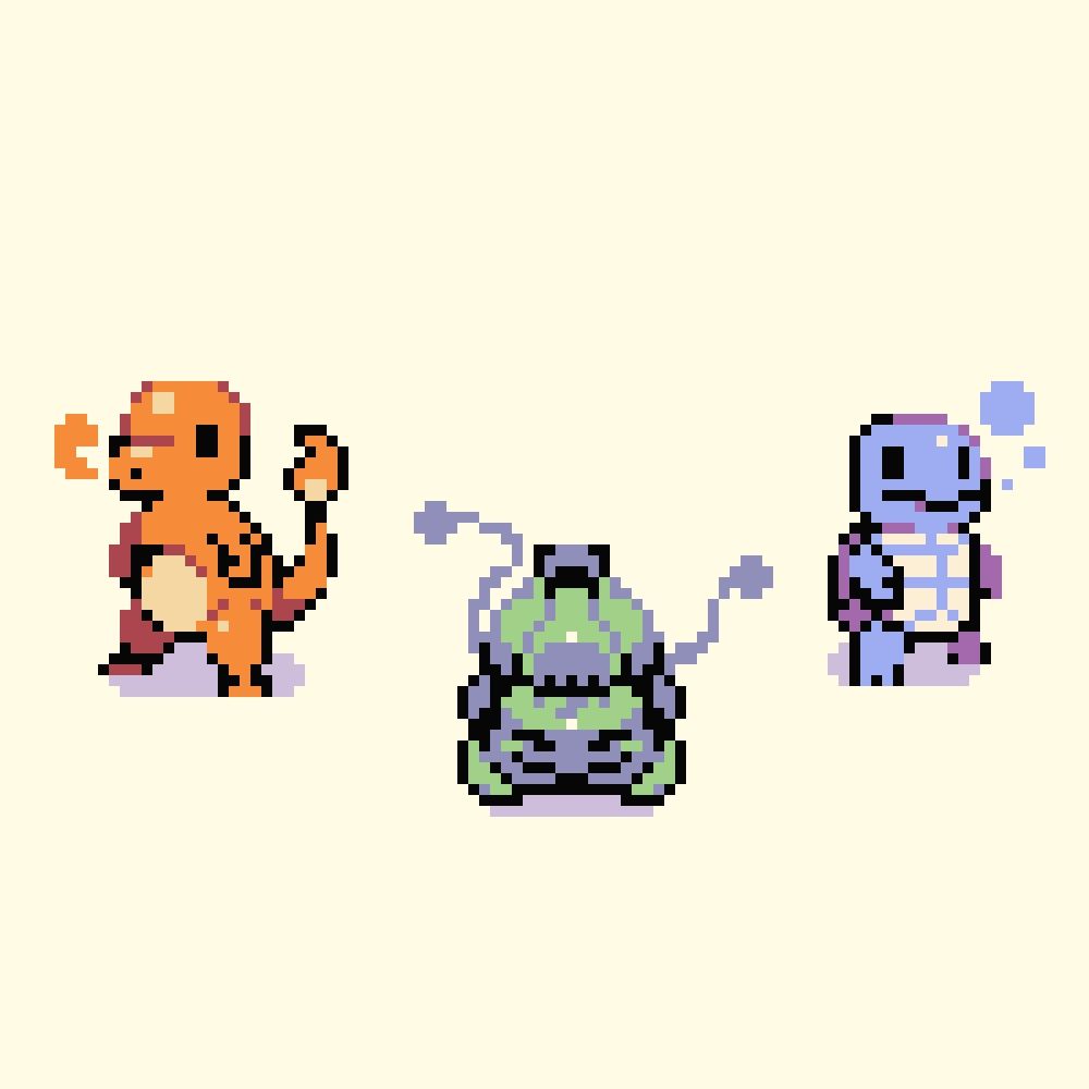 Its gameboy charmander, bulbasaur and squirtle.