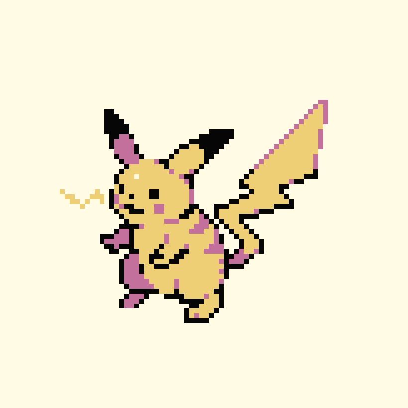A pikachu in a gameboy color palette, as a redraw of the old one. Not a remaster, nothing can replace chubby pikachu.