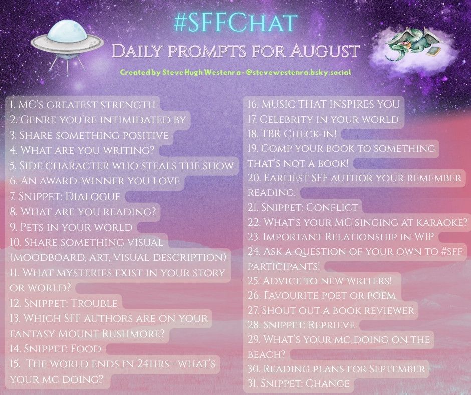 The SFF-Chat list of daily prompts for August.