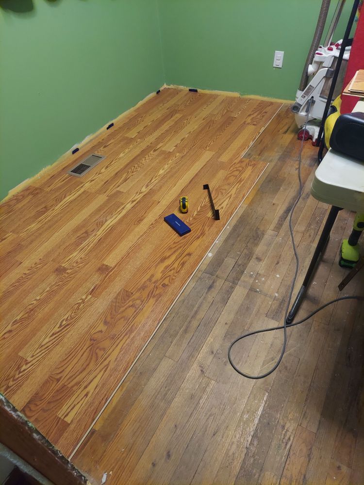 Half finished vinyl floor project.