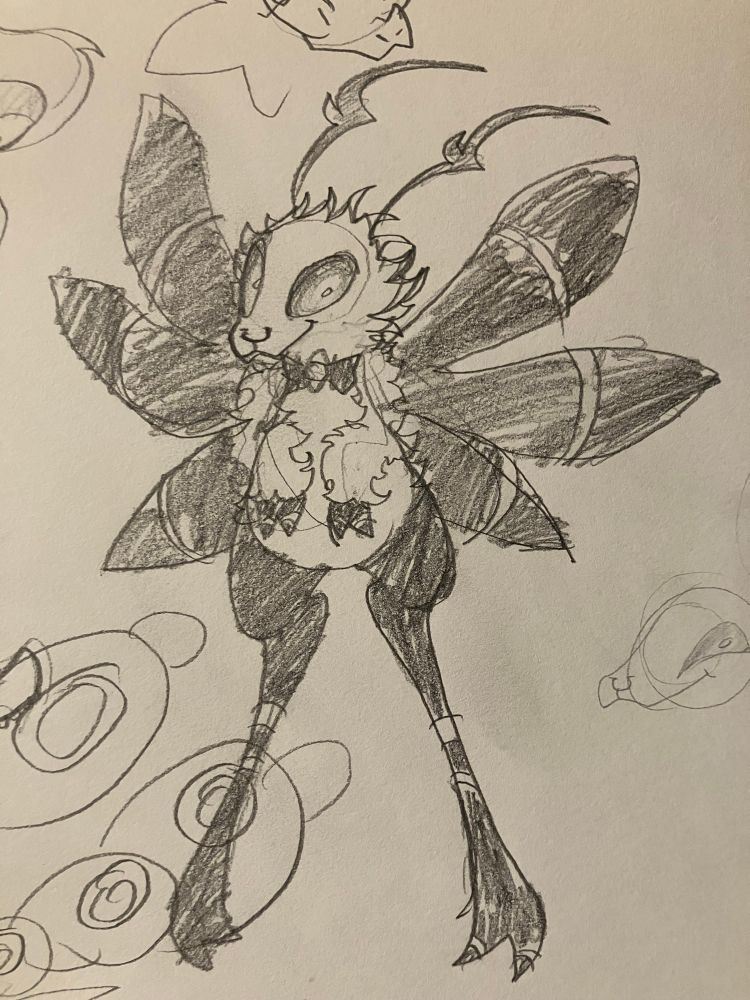 Bug thing with a bow tie and 2 sets of 3 wings