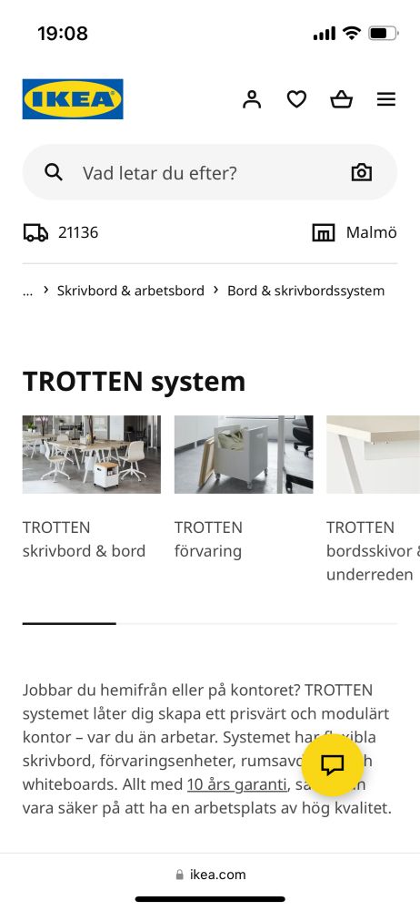 En skärmdump på Ikeas nya skrivbordsserie ”Trotten”