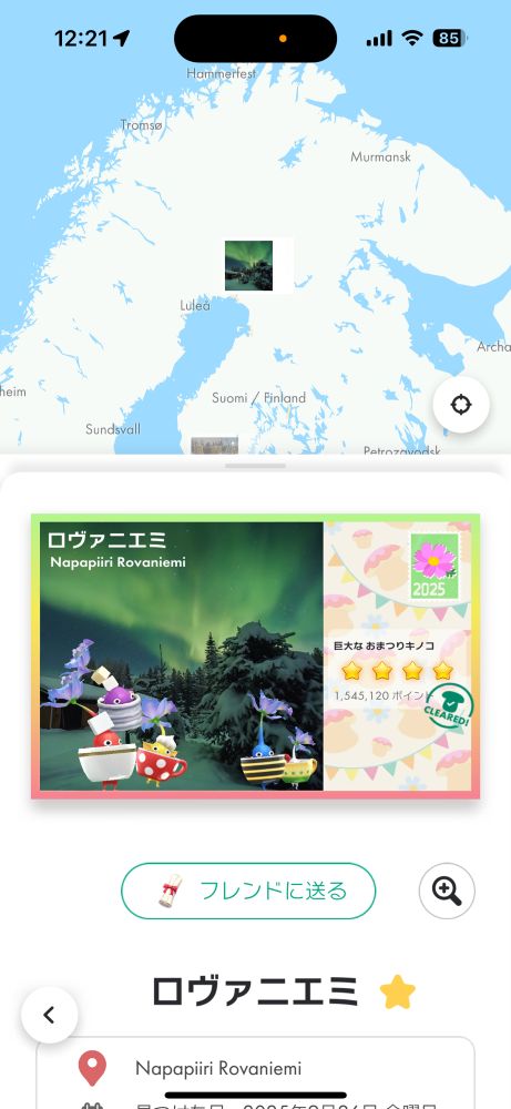 フィンランド、ラップランド地方の都市ロヴァニエミ、オーロラが見える
