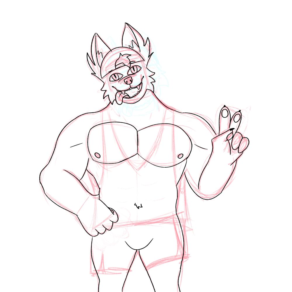 An unfinished drawing of a Himbo wolfman.