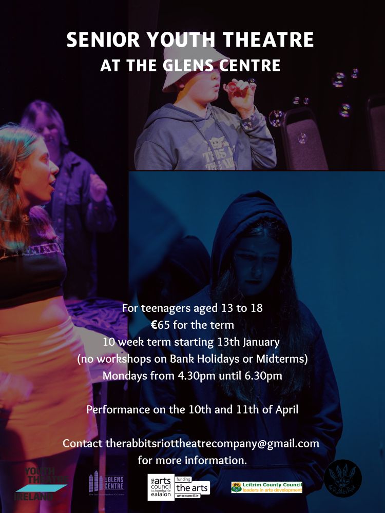 A poster promoting Senior Youth Theatre at the Glens Centre 