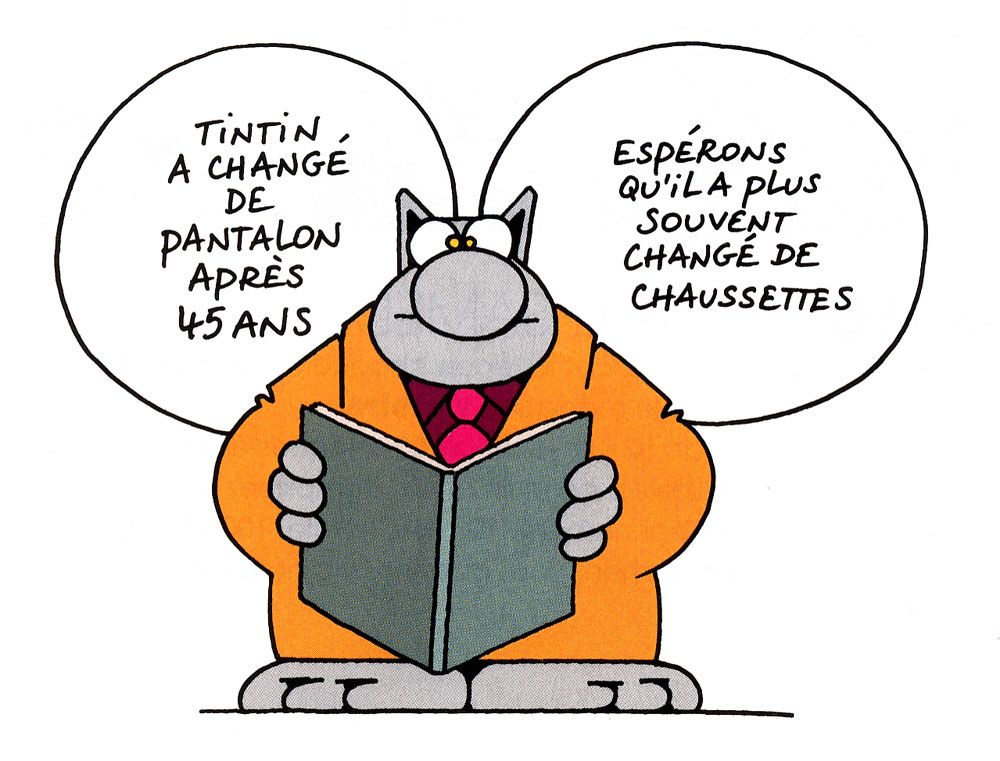 La Chat :   " Tintin a changé de pantalon après 45 ans .....   espérons qu'il a plus souvent changé de chaussettes !! " 