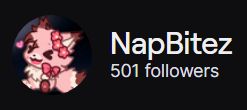 screenshot of my twitch account showing 501 followers