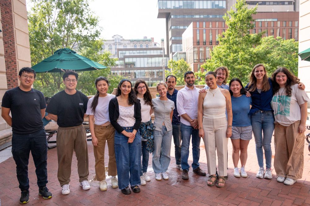 Shah lab photo outside of Havemeyer Hall. Left to right: Jason, Minhee, Zijing, Yethmie, Loren, Katherine, Devon, Neel, Cassie, Andrew, Allyson, Anne, Anya