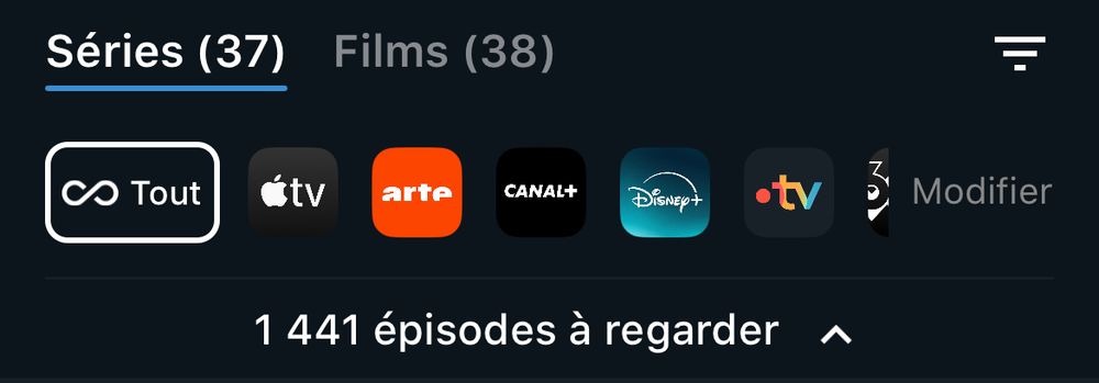 Screenshot de mon compte Betaseries, montrant qu’il me reste 1441 épisodes de séries à regarder.