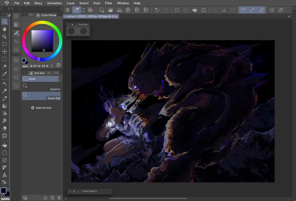 A deer humanoid and their wolf mentor traveling across the tops of mountains.