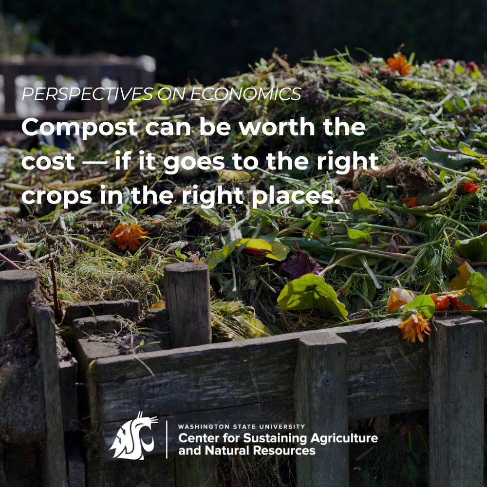 A compost bin with food scraps and the words "compost can be worth the cost - if it goes to the right crops in the right places."