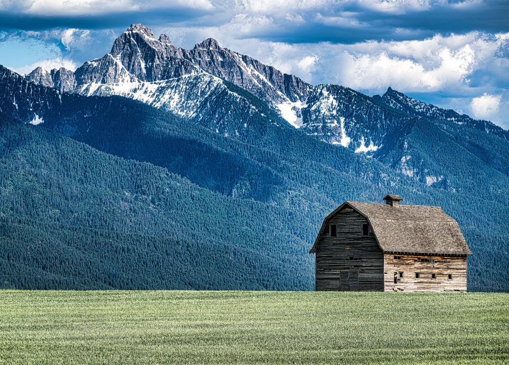 Solitary Barn with Mission Mountains in the background - Ronan, Montana