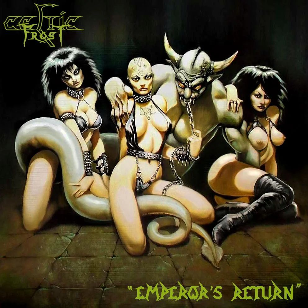 Album cover, Celtic Frost  "Emperor's Return" (Kink In Pop Culture- album covers, 1985)
.

2025 marks the 40th anniversary of this album cover first gracing the racks of record stores. 



Released August 15, 1985.  Art by Philip Lawvere

T-shirts and backpatches for denim jackets featuring the design would soon follow

Merchandise featuring the image continues to be manufactured to this day 


Continue reading-
https://www.tumblr.com/theakandrewscollection/801832492461162496/celtic-frost-emperors-return-album-covers?source=share

#KinkInPopCulture #kink #bdsm #fetish 
#Celtic Frost  Emperor's Return
#Celtic Frost
#Album covers
#Heavy Metal
#1985
#1980s


