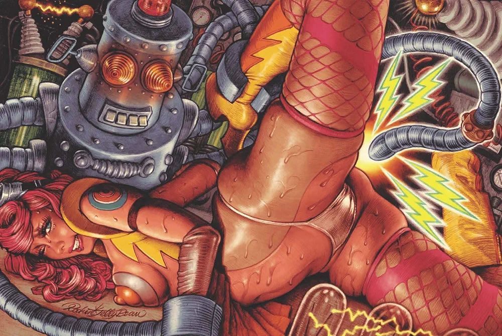 Interior art by Katsuya Terada, Tokyo sweet Gwendoline (Kink In Pop Culture- books, art, 2019)

From book description-

"A reunion of the world famous masters of erotic art. Three legends of erotic art, Hajime Sorayama, Rockin’ Jelly Bean and Katsuya Terada, creators of PUSSYCAT! KILL! KILL! KILL! reunite to bring fans TOKYO SWEET GWENDOLINE.


[HAJIME SORAYAMA] An illustrator renowned for his robotic, metallic and erotic depiction of women, Sorayama is highly regarded by many hardcore fans around the world. He has worked with many notable companies such as Nike, Disney, Lucas Film, Marvel, Samsung and Darkstar skateboards. He is perhaps more widely known for the original Sony AIBO design and the cover art of Aerosmith’s album “Just Push Play”.[Katsuya Tereda] Katsuya Terada, a.k.a. Rakugakingu (or "Doodle King") is a Japanese illustrator who is well known in the US from his work related to Ironman and Hellboy. He likes to doodle a little everywhere he goes and has done many live drawings on walls. His drawing style is heavily influenced by Moebius and Katsuhiro Otomo. He is a versatile genius and has worked in many fields ranging from manga and anime to live-action film and character design. His notable works for character design are Blood: The Last Vampire and Virtua Fighter.[Rockin' Jelly Bean] A mysterious masked illustrator who began his career designing flyers and album covers in the Japanese indie garage punk scene, Rockin’ Jelly Bean flew to US in 1996 and gained popularity among the Lowbrow art community working with artists such as COOP and KOZIK. His is also well-known for creating artwork for a German film “Killer Condom” (Kondom des Grauens). His psychedelic American-style pinups have won him many cult fans."

Source
https://www.amazon.com/Tokyo-Gwendoline-Japanese-Hajime-Sorayama/dp/4309921566/

Continue reading-
https://www.tumblr.com/theakandrewscollection/802748615432011776/tokyo-sweet-gwendoline-books-art-2019?source=share
